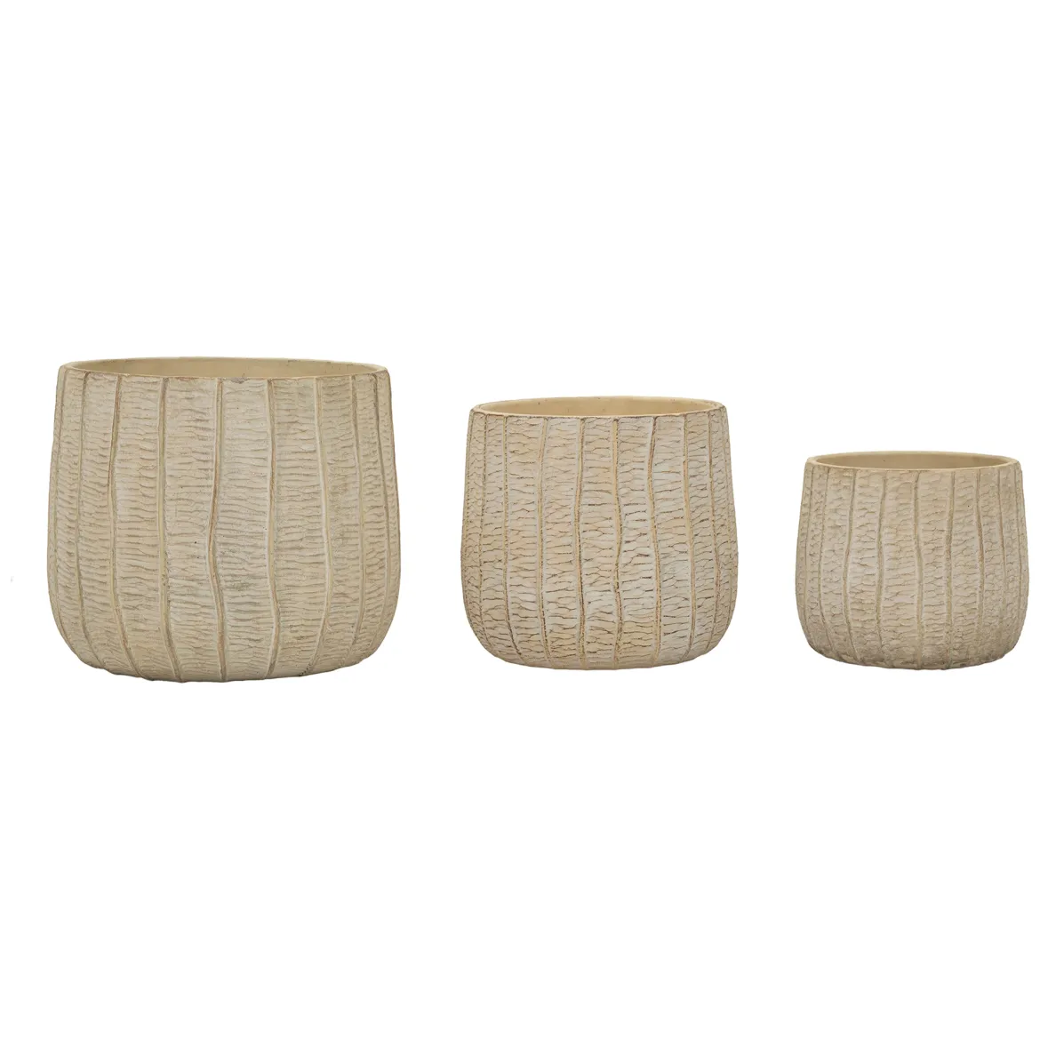 Vaso Beige Texture Verticale Effetto Legno Diametro Vaso Grande: 26.5, Vaso Medio: 20.5, Vaso Piccolo: 16.5 cm, - Bava