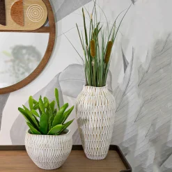 Vaso Bianco Beige Colore Struttura Beige Diametro 12 cm, - Rugero