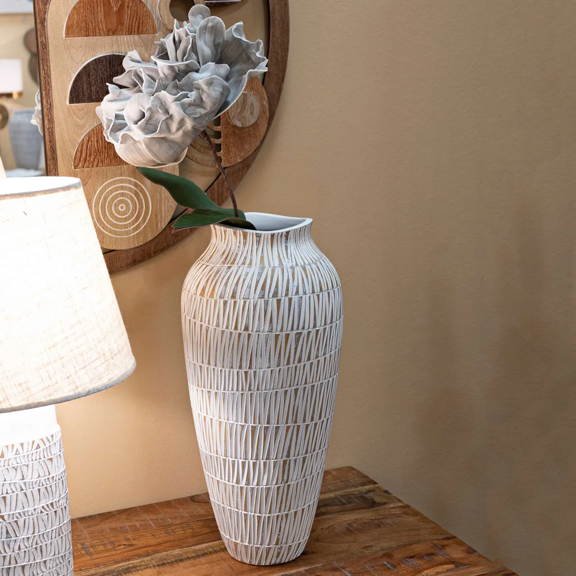 Vaso Bianco Beige Colore Struttura Beige Diametro 22 cm, - Naldo