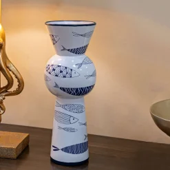 Vaso Bianco blu Disegni con Pesci Colore Struttura blu, - Silva