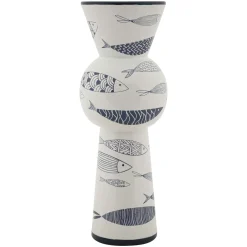 Vaso Bianco blu Disegni con Pesci Colore Struttura blu, - Silva