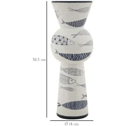 Vaso Bianco blu Disegni con Pesci Colore Struttura blu, - Silva