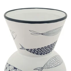 Vaso Bianco blu Disegni con Pesci Colore Struttura blu, - Silva