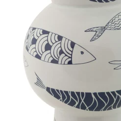 Vaso Bianco blu Disegni con Pesci Colore Struttura blu, - Silva