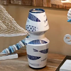 Vaso Bianco blu Disegni con Pesci Colore Struttura blu, - Verra