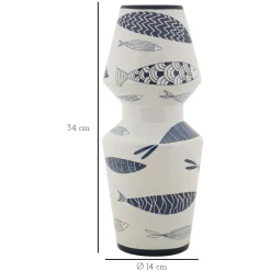 Vaso Bianco blu Disegni con Pesci Colore Struttura blu, Diametro 6 cm - Aurel