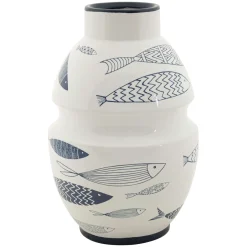 Vaso Bianco blu Disegni con Pesci Colore Struttura blu, Diametro 7.5 cm - Cosmo