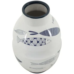 Vaso Bianco blu Disegni con Pesci Colore Struttura blu, Diametro 7.5 cm - Cosmo