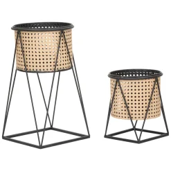 Vaso Bianco Crema Nero set 2 Vasi, Portavasi Rimovibili Colore Struttura Nero, Diametro Vaso Grande: 20, Vaso Piccolo: 18 cm - Sisimi