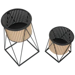 Vaso Bianco Crema Nero set 2 Vasi, Portavasi Rimovibili Colore Struttura Nero, Diametro Vaso Grande: 20, Vaso Piccolo: 18 cm - Sisimi