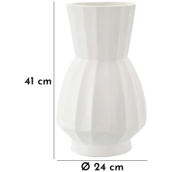 Vaso Bianco Lavorazione Scanalata Diametro 16 cm, - Darehamo