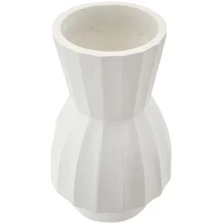 Vaso Bianco Lavorazione Scanalata Diametro 16 cm, - Darehamo
