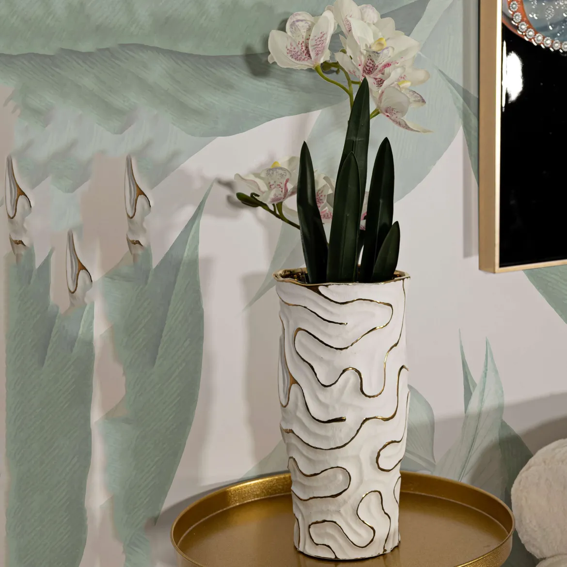 Vaso Bianco oro Colore Struttura oro, - Banenoha