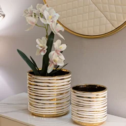 Vaso Bianco oro set 2 Vasi Colore Struttura oro, Diametro Vaso Grande: 21, Vaso Piccolo: 16 cm - Banivaka
