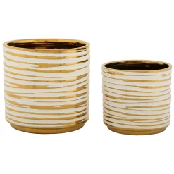 Vaso Bianco oro set 2 Vasi Colore Struttura oro, Diametro Vaso Grande: 21, Vaso Piccolo: 16 cm - Banivaka