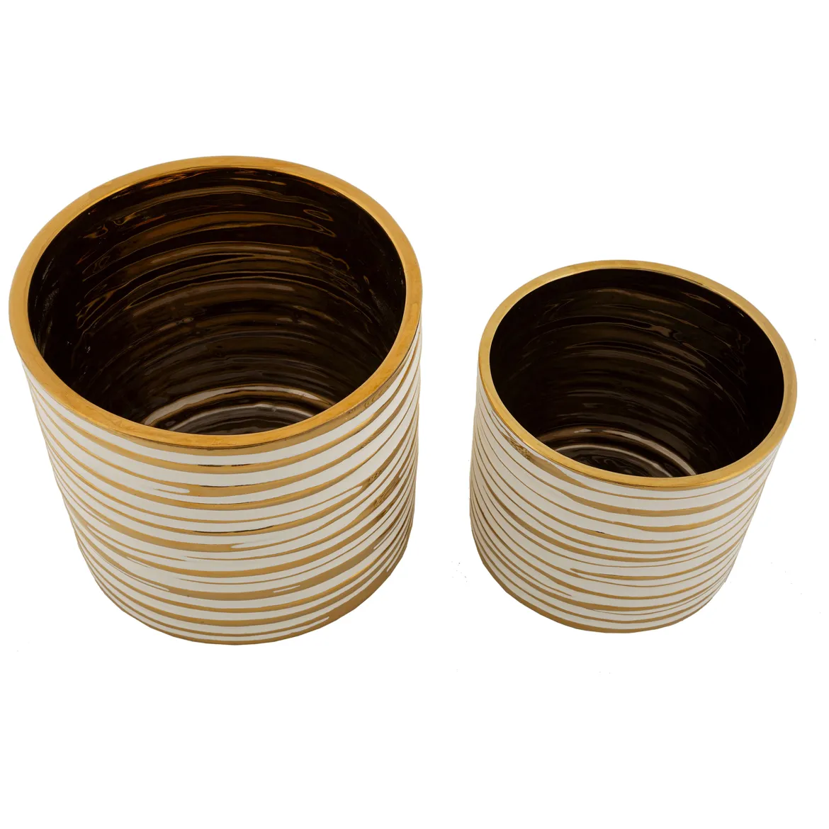 Vaso Bianco oro set 2 Vasi Colore Struttura oro, Diametro Vaso Grande: 21, Vaso Piccolo: 16 cm - Banivaka