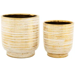 Vaso Bianco oro set 2 Vasi Colore Struttura oro, Diametro Vaso Grande: 21, Vaso Piccolo: 16 cm - Bano