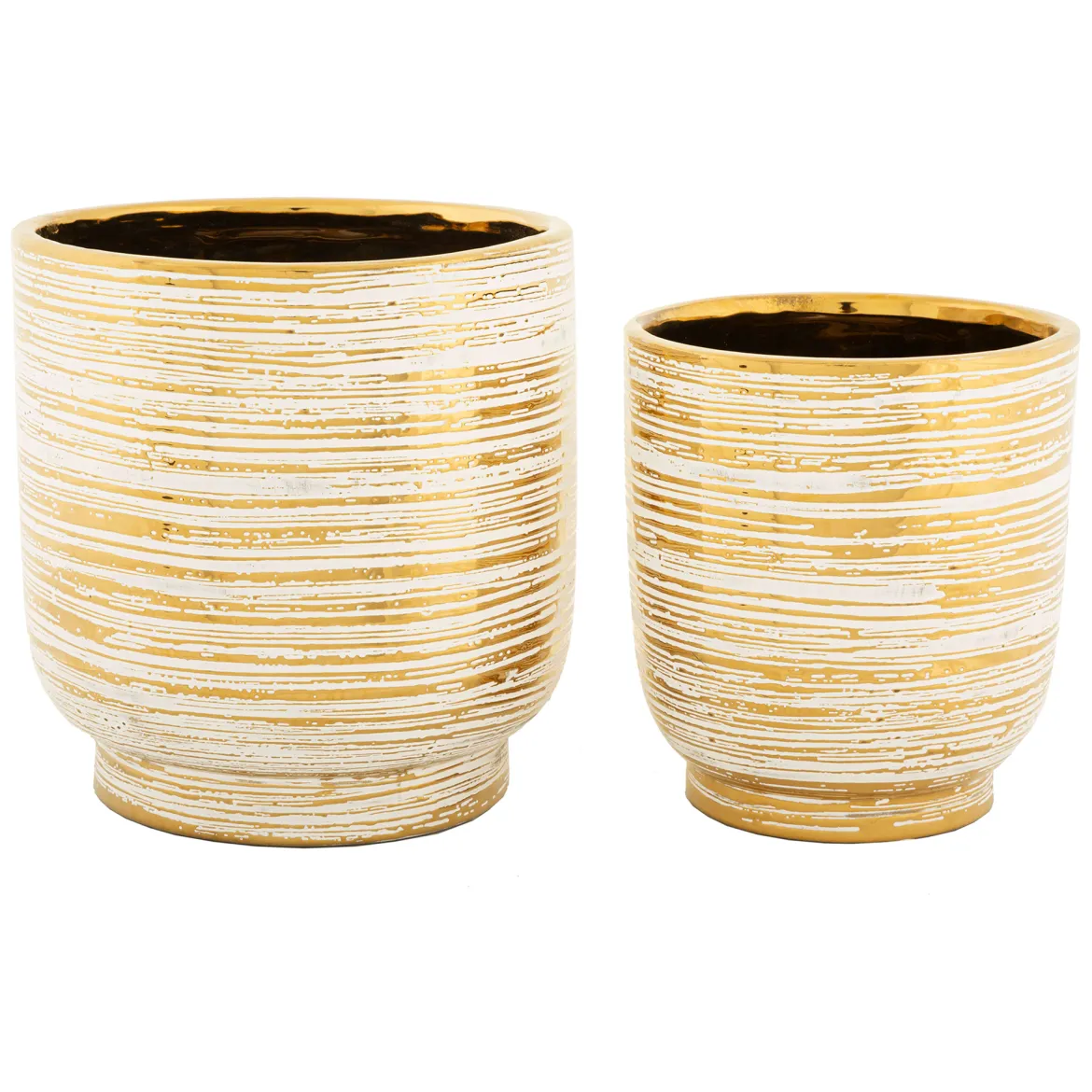 Vaso Bianco oro set 2 Vasi Colore Struttura oro, Diametro Vaso Grande: 21, Vaso Piccolo: 16 cm - Bano