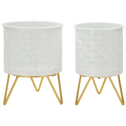 Vaso Bianco oro set 2 Vasi, Portavasi Rimovibili Colore Struttura oro, - OldCro