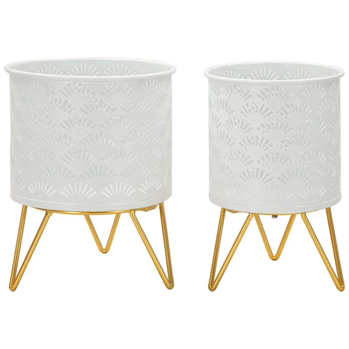 Vaso Bianco oro set 2 Vasi, Portavasi Rimovibili Colore Struttura oro, - OldCro