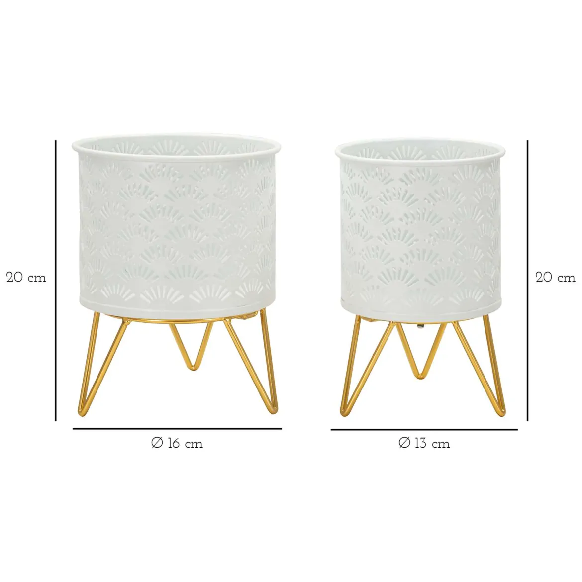 Vaso Bianco oro set 2 Vasi, Portavasi Rimovibili Colore Struttura oro, - OldCro