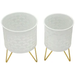 Vaso Bianco oro set 2 Vasi, Portavasi Rimovibili Colore Struttura oro, - OldCro
