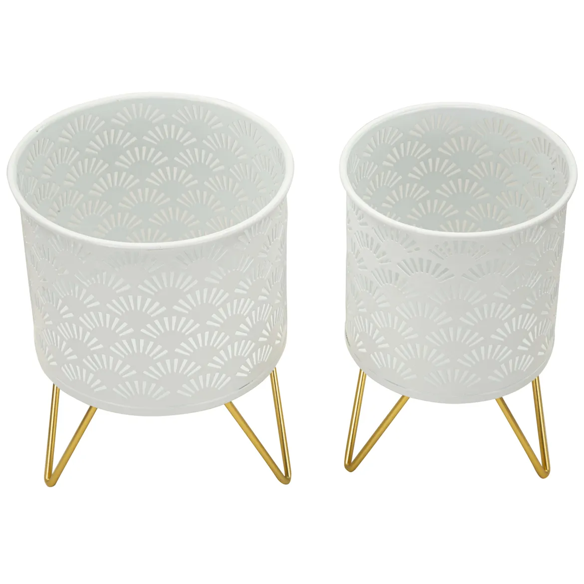 Vaso Bianco oro set 2 Vasi, Portavasi Rimovibili Colore Struttura oro, - OldCro