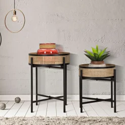 Vaso Marrone Nero set da 2, Dettaglio Effetto Paglia di Vienna Colore Struttura Nero, Materiale Struttura in Metallo - Darenate