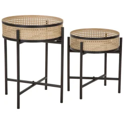 Vaso Marrone Nero set da 2, Dettaglio Effetto Paglia di Vienna Colore Struttura Nero, Materiale Struttura in Metallo - Darenate