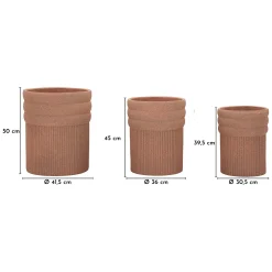 Vaso Marrone Terracotta set 3 Vasi Diametro Vaso Grande: 37, Vaso Medio: 32, Vaso Piccolo: 27 cm, Sfumatura Colore Struttura Terracotta - Gafase