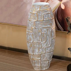 Vaso oro Bianco Disegni con Linee Geometriche Colore Struttura Bianco, - Bamorasi
