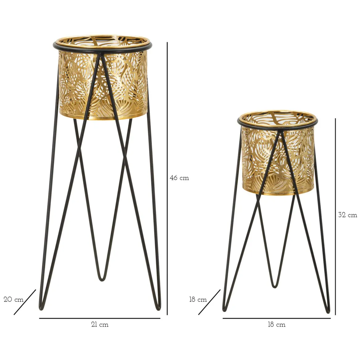 Vaso oro Nero set 2 Vasi, Portavasi Rimovibili Colore Struttura Nero, - MaeHon
