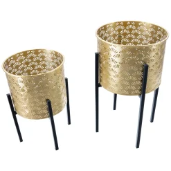 Vaso oro Nero set 2 Vasi, Portavasi Rimovibili Colore Struttura Nero, Diametro Vaso Grande: 20, Vaso Piccolo: 17 cm - Timna