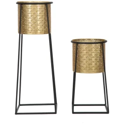 Vaso oro Nero set 2 Vasi, Portavasi Rimovibili Colore Struttura Nero, Diametro Vaso Grande: 22, Vaso Piccolo: 20 cm - Tikal