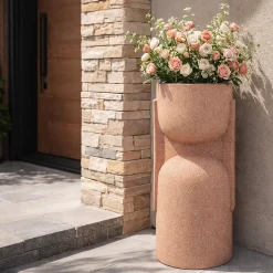 Vaso Rosa Finitura Geometrica, - Fatone
