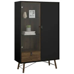 Vetrina 2 ante 101x40x161h cm nera e noce - Mora
