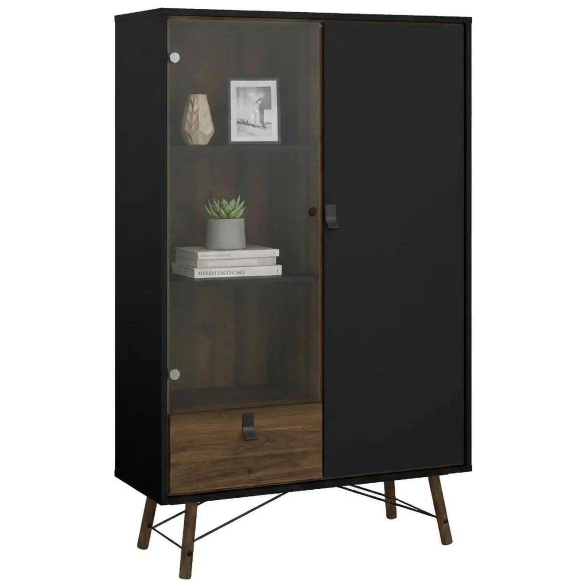 Vetrina 2 ante 101x40x161h cm nera e noce - Mora