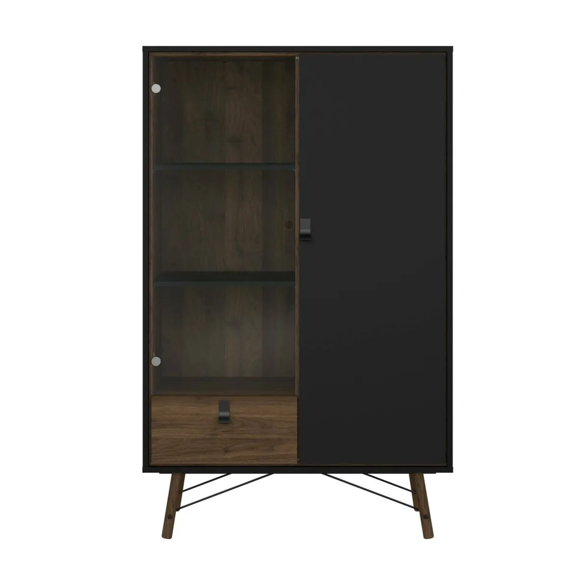 Vetrina 2 ante 101x40x161h cm nera e noce - Mora