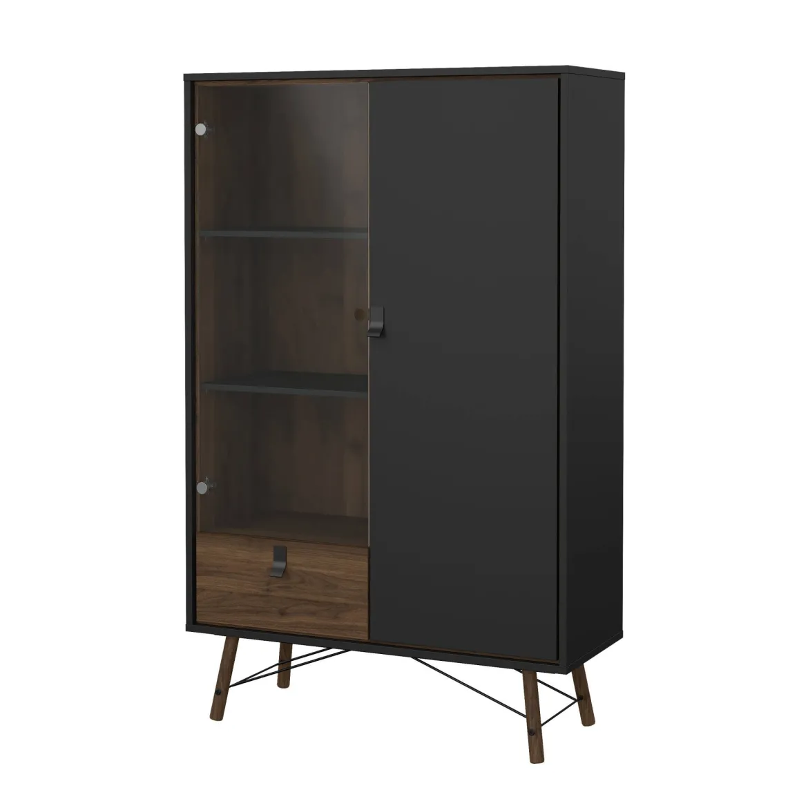 Vetrina 2 ante 101x40x161h cm nera e noce - Mora