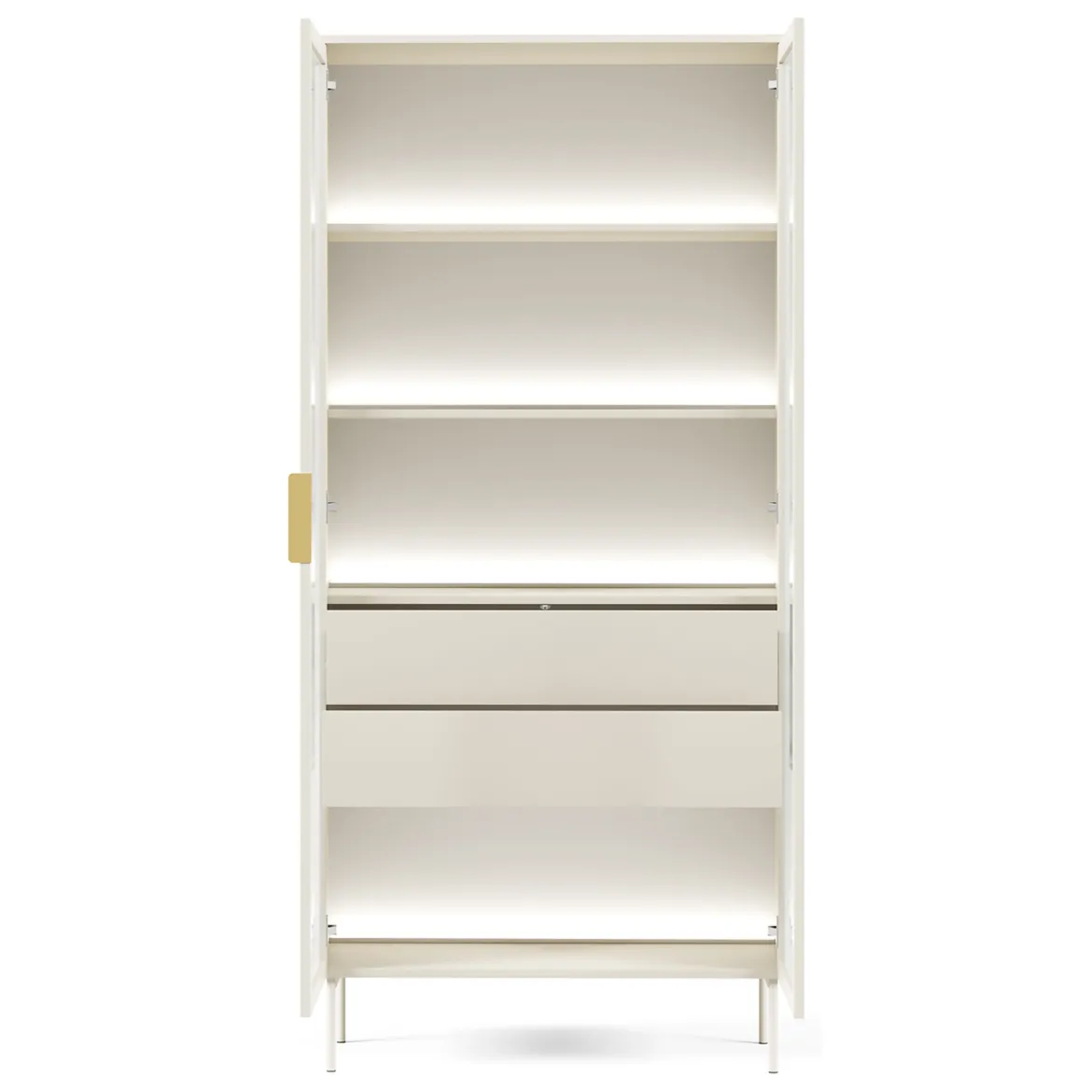Vetrina Beige Cashmere Trasparente 4 Ripiani 2 Cassetti 92x39x195h cm, 2 Ante - Lafafasa