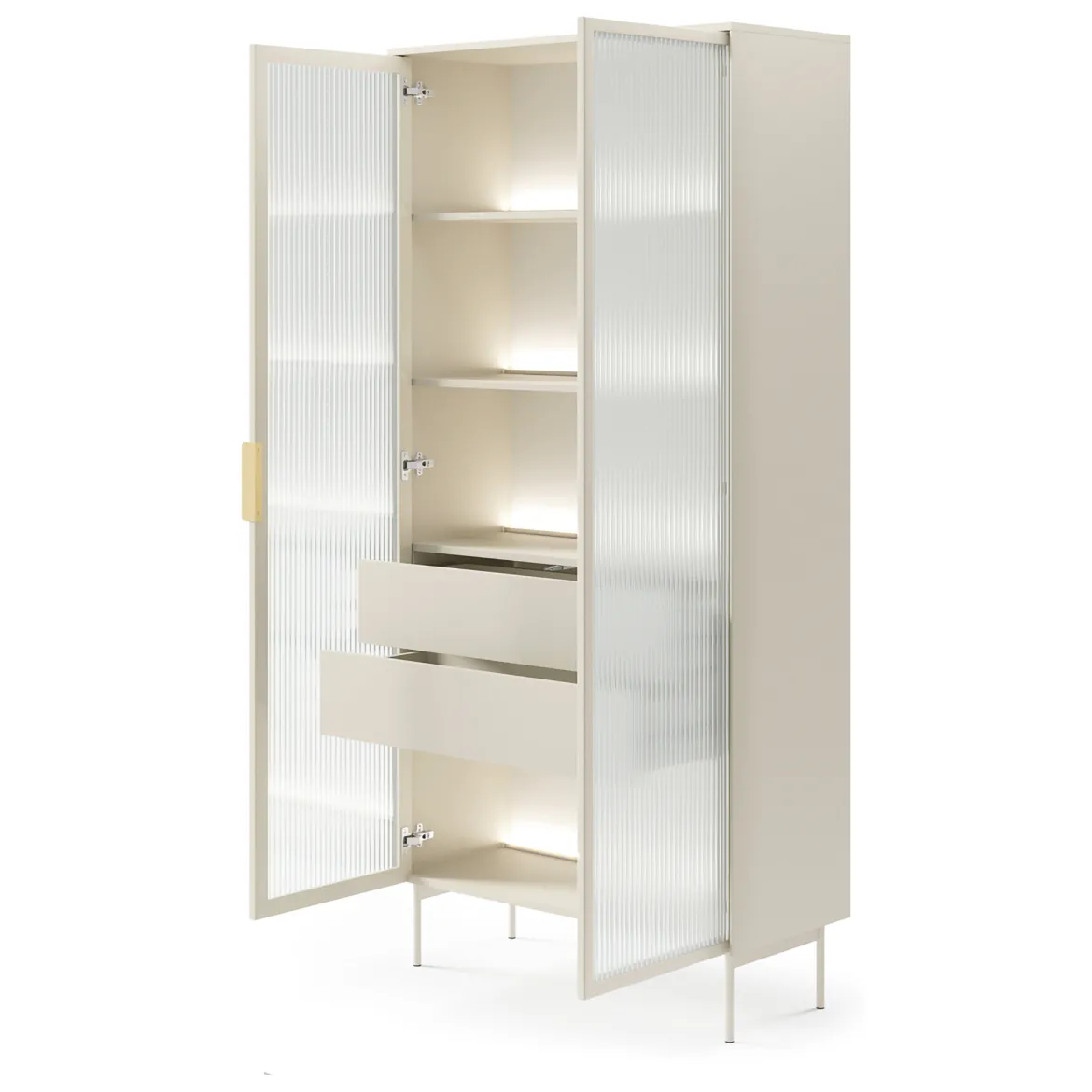 Vetrina Beige Cashmere Trasparente 4 Ripiani 2 Cassetti 92x39x195h cm, 2 Ante - Lafafasa