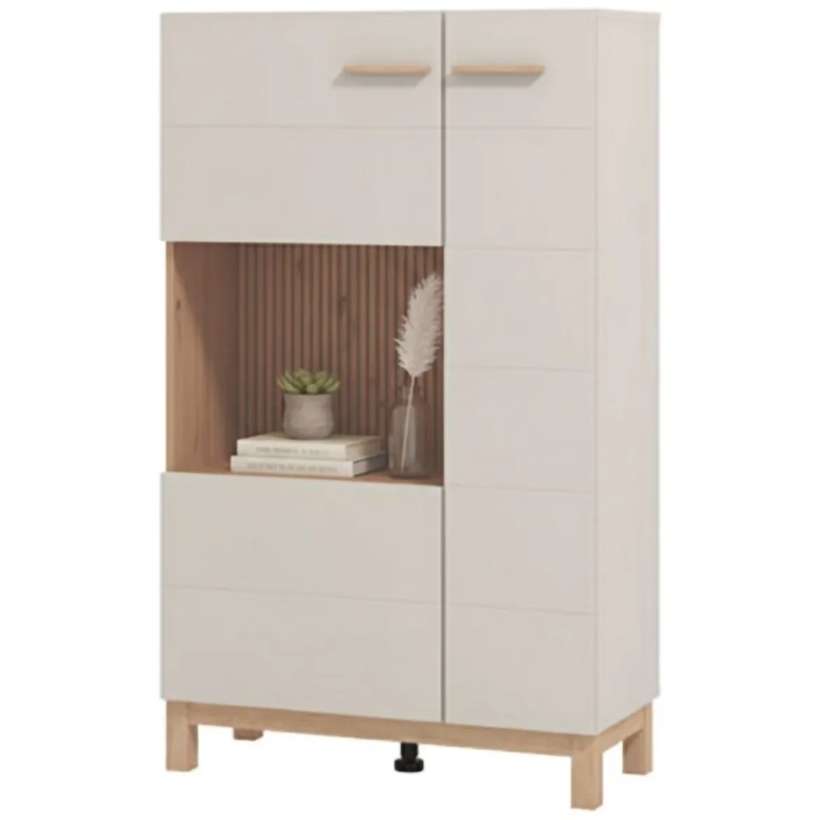 Vetrina Beige Marrone Rovere Nodi 4 Ripiani Apertura Battente 58x40x193h cm, 2 Ante - Sparso