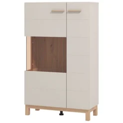 Vetrina Beige Marrone Rovere Nodi 4 Ripiani Apertura Battente 58x40x193h cm, 2 Ante - Sparso
