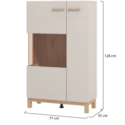 Vetrina Beige Marrone Rovere Nodi 4 Ripiani Apertura Battente 58x40x193h cm, 2 Ante - Sparso