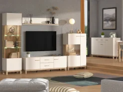 Vetrina Beige Marrone Rovere Nodi 4 Ripiani Apertura Battente 58x40x193h cm, 2 Ante - Sparso