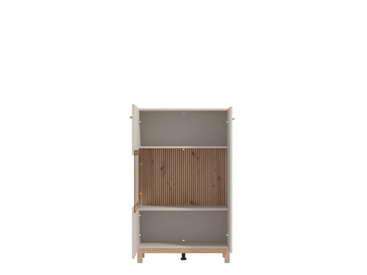 Vetrina Beige Marrone Rovere Nodi 4 Ripiani Apertura Battente 58x40x193h cm, 2 Ante - Sparso
