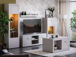 Vetrina Beige Nero 2 Ripiani 2 Ante 83.5x35x130h cm, 3 Vani - Imbaro