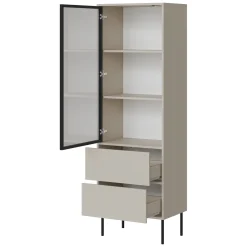 Vetrina Beige Nero 2 Ripiani 2 Cassetti 60x40x185h cm, Un'anta - Zanica