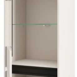 Vetrina Bianco Crema Nero 4 Ripiani 2 Ante 55x40x193h cm, con Piedini, Anta e Ripiano Dettaglio Vetro - Ovodda