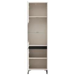 Vetrina Bianco Crema Nero 4 Ripiani 2 Ante 55x40x193h cm, con Piedini, Anta e Ripiano Dettaglio Vetro - Ovodda